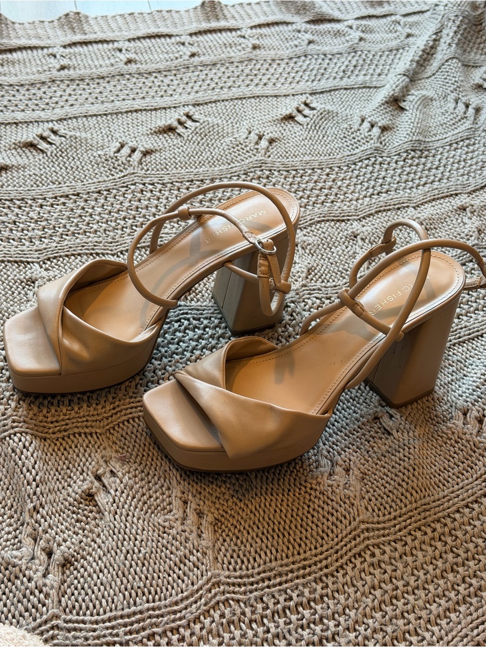 Marc Fisher Taupe Platform Block Heel Sandals
